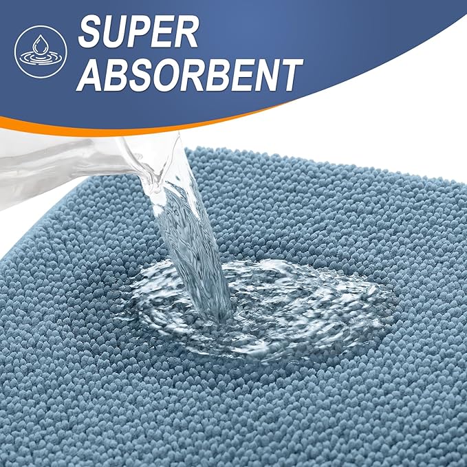 OLANLY Thick Memory Foam Bath Mat Rug 70x24, Extra Soft Absorbent Bathroom Rug, Quick Dry Bath Mats, Non-Slip, Machine Washable Carpet for Bathroom, Tub and Shower, Home Decor Accessories, Airy Blue