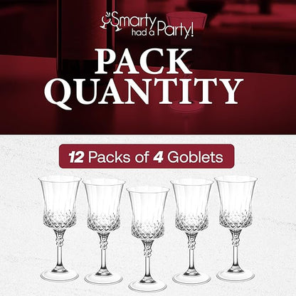 Smarty Had A Party Disposable Goblets, 48 Clear Crystal-Cut Wine High-End Plastic Glasses, 11 oz Plastic Water Goblets Bulk, Disposable Wine Glasses with Stem for Parties, Weddings and Events