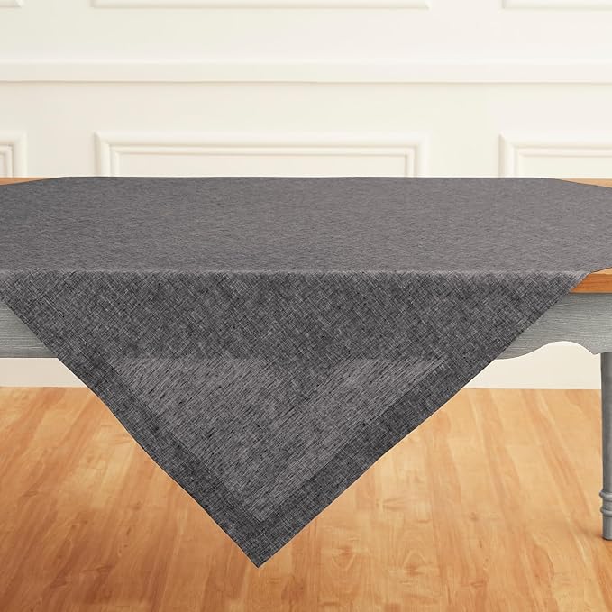 Solino Home Linen Cloth Tablecloth 52 x 52 Inch - 100% Pure Linen Chambray Black Square Tablecloth - Athena, Machine Washable Table Throw for Fall, Autumn, Winter, Holiday