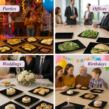 Aya's Square Plastic Plates - 6.5"/9.5" Black Disposable Plates for Party - Heavy-Duty Reusable Food Grade Plastic - 60 Count - Thick and Durable to Prevent Breaking - Ideal for Events and Gatherings