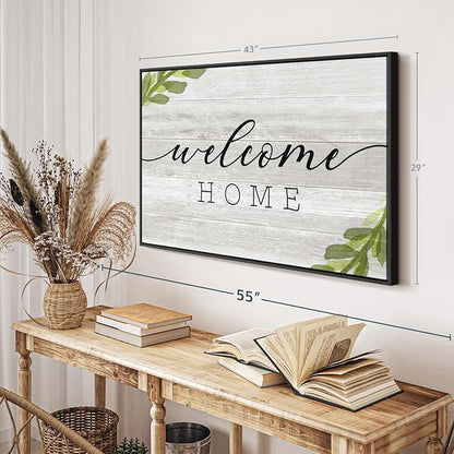 Elephant Stock Rustic Welcome Home Wall Art - Horizontal Floating Framed Canvas - 1-Piece Living Room Wall Decor - Digital Art Inspirational And Typography Canvas Print - Gray and Black Decor for Wall by Natalie Carpentieri - 43" X 29"