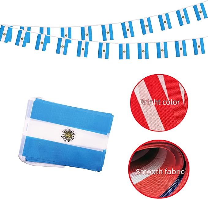 Argentina Small String Flags, 50 Feet 38 Pcs Argentine Pennant Banner Bunting Flags, Patriotic Events, Independence Day, Country Festival, Commemoration, Decorations (Argentina)