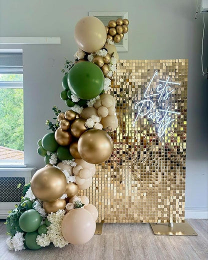 Shimmer Wall Backdrop Light Gold Square Sequin Wall Panel Backdrop Decor for Wedding, Anniversary, Birthday, Party, 12 Panels