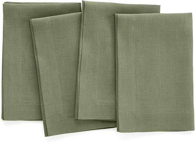 Solino Home Linen Napkins Set of 4-100% Pure Linen Oil Green Dinner Napkins Cloth 20 x 20 Inch for Fall, Autumn, Christmas, New Year - Fete, Handcrafted and Machine Washable