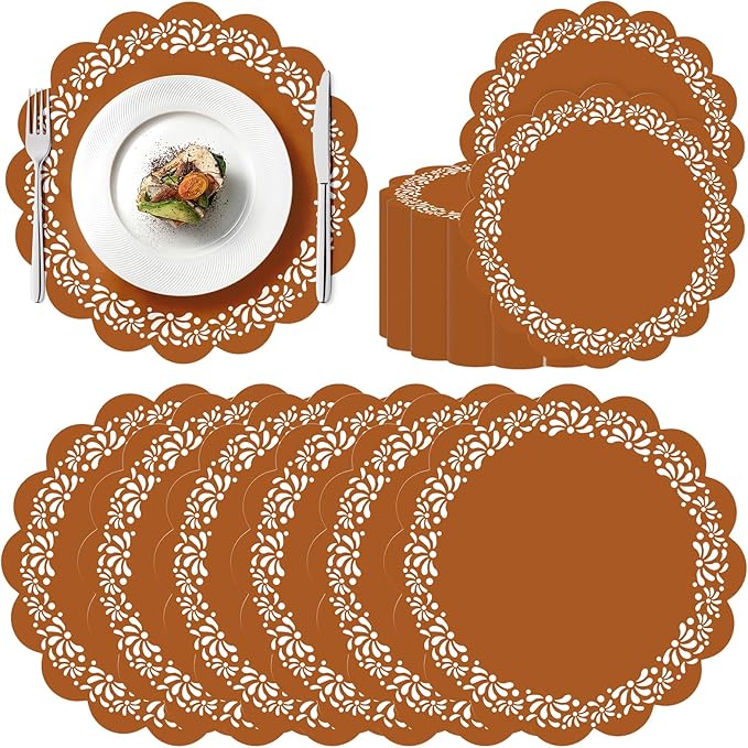 100 Pcs Platos De Barro Mexicanos Paper Placemats 13.5 Inches Cielito Lindo Party Decoration Disposable Scalloped Cinco De Mayo Paper Placemats for Fiesta Mexican Baby Shower Decor