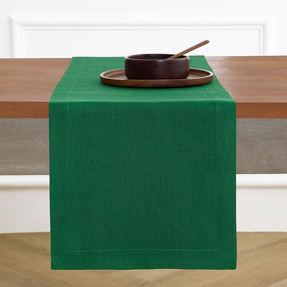 Solino Home Linen Table Runner 90 Inches Long - 100% Pure Linen Christmas Green Dining Table Runner 14 x 90 Inch - Fete