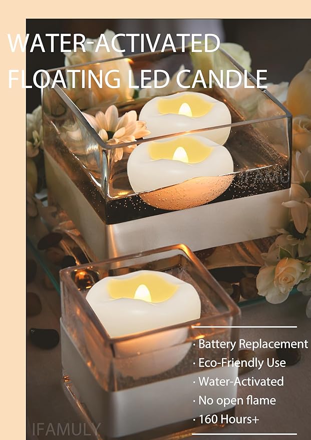 Floating Candles, 36 Packs 2.3 Inch Flameless LED Candle, 160+ Hour Battery Operated Waterproof Tealights for Wedding Centerpieces Marriage Proposals Pool Party Cylinder Vases Spa Christmas New Year