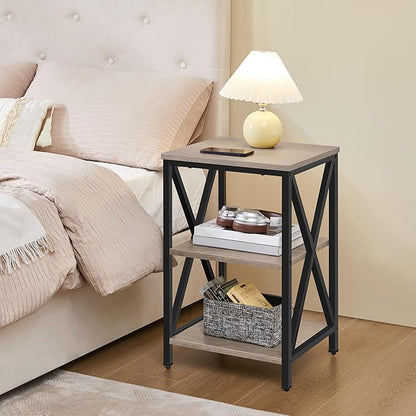 Yaheetech Industrial End Tables Set of 2, 3-Tier Side Tables with Storage Shelves for Living Room, X Design Sofa Tables, Strong Metal Frame, Easy Assembly, 16x16x24.5 in, Gray