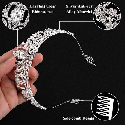8 Pieces Silver Princess Tiaras for Girls Crystal Princess Crowns for Women Elegant Tiaras with Combs Birthday Crown Bride Headbands Bridal Wedding Prom Birthday Party Cosplay Hair Accessories