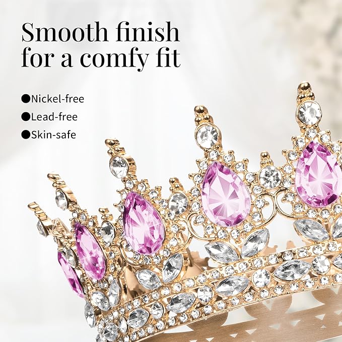 Onedor Pink Queen Crown for Women Crystal Rhinestone Wedding Tiara Princess Crown Cake Topper Large Rose Gold Corona para Pastel de Mujer for Birthday, Prom, Pageant, or Bridal Hair Accessories