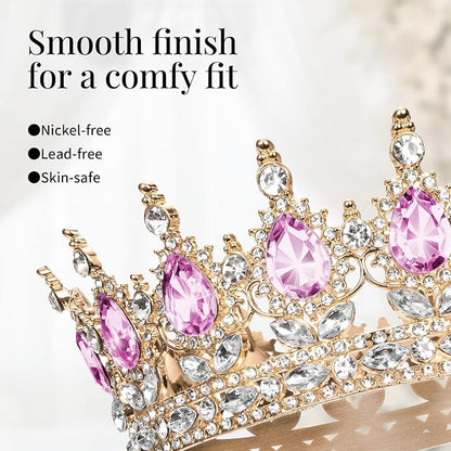 Onedor Pink Queen Crown for Women Crystal Rhinestone Wedding Tiara Princess Crown Cake Topper Large Rose Gold Corona para Pastel de Mujer for Birthday, Prom, Pageant, or Bridal Hair Accessories
