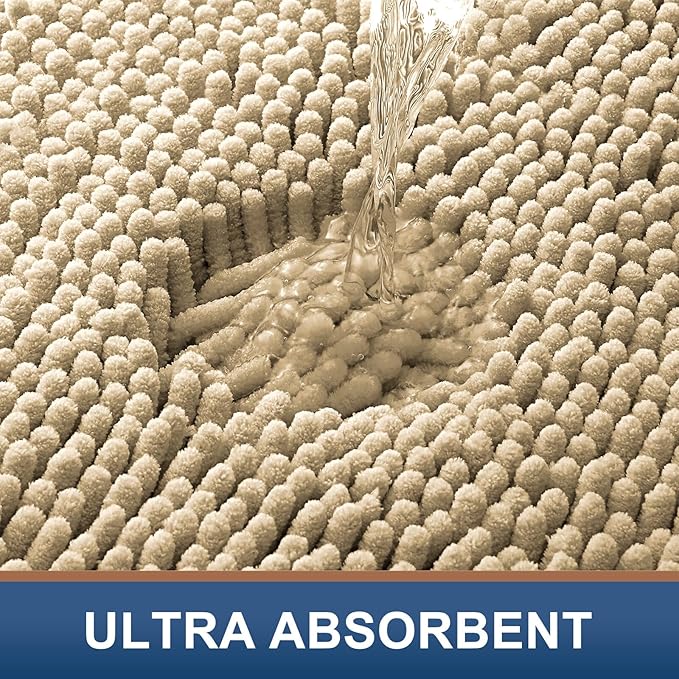 Smiry Luxury Chenille Bathroom Rugs 47x24, Extra Soft and Absorbent Shaggy Bath Mat, Machine Washable, Non-Slip Plush Carpet Runner for Tub, Shower, and Floor, Home Decor Accessories, Beige