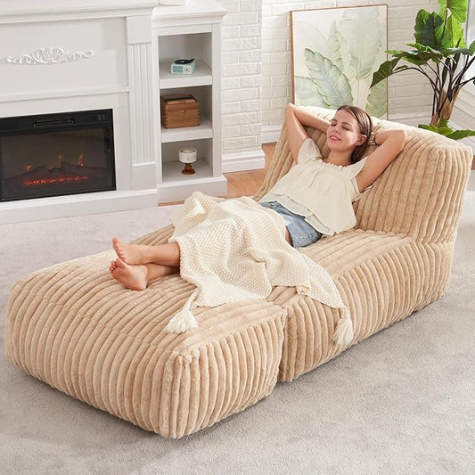 Hobestluk Bean Bag Chair Big Bean Bag Lounger Chairs Large Beanbag Chair for Adults Bean Bag Sofa with Memory Foam Filled for Living Room, Bedroom or Balcony (Khaki-3)