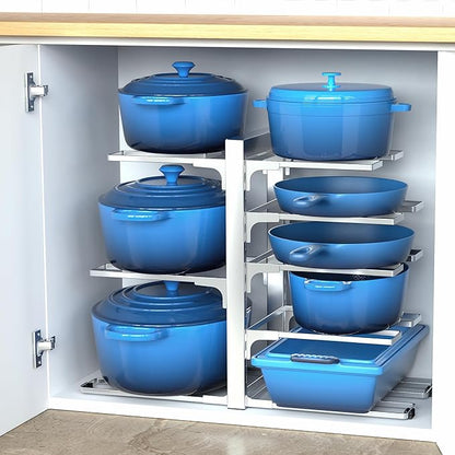ORDORA 8-Tier Pots and Pans Organizer under Cabinet, Kitchen Cabinet Organizers and Storage, Heavy Duty 120LBS Pots and Pan Storage Rack Organizer inside Cabinet, Adjustable, Silver