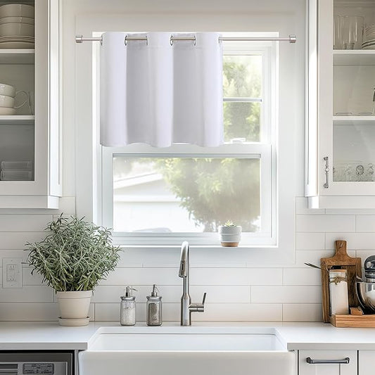 ChrisDowa Blackout Curtains 36 Inches Long for Living Room, Grommet Thermal Insulated Room Darkening Curtains for Bedroom (1 Panel Set, Greyish White, 42W x 36L)