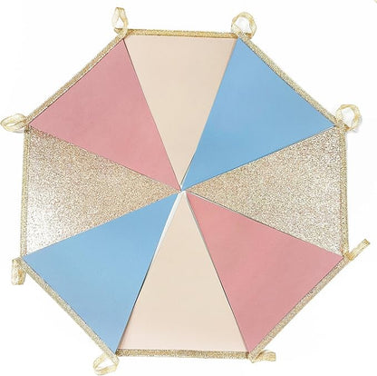 Dusty Rose Pink and Blue Beige Champagne Gold Party Decorations Pennant Banner Flag Hanging Paper Triangle Bunting for Retro Gender Reveal Baby Shower Birthday Bridal Shower Wedding Party Supplies
