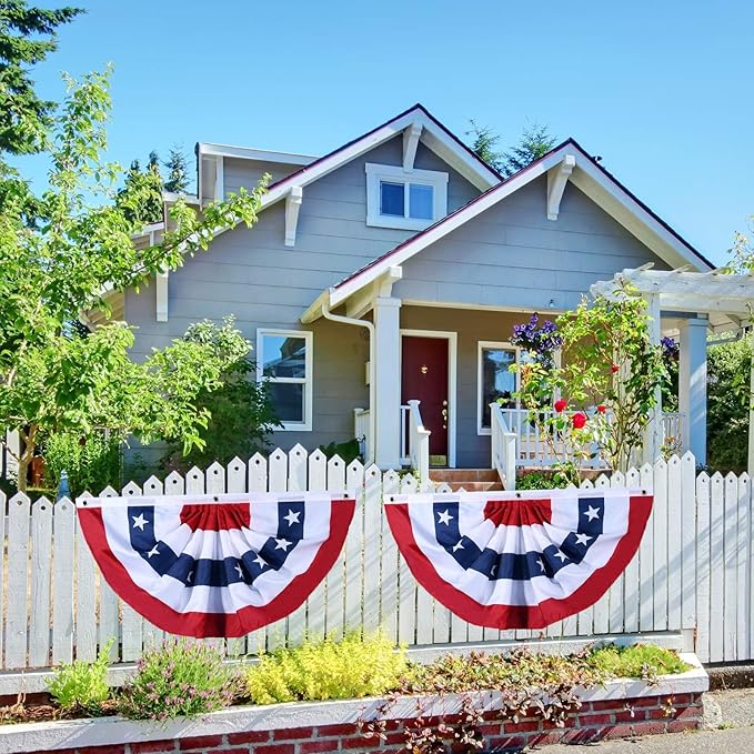 American Flag Bunting Patriotic Pleated Fan Flag USA Flags with Brass Grommets and Zip Ties for 4th of July Memorial Day Decoration Outdoor (4, 3x6 Feet)
