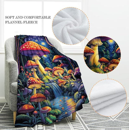 Jekeno Colorful Mushroom Forest Blanket Gifts for Women Kids Girls Boys Mom Wife Female Friends Halloween Birthday Fantasy Starry Sky Stream Home Bedroom Room Decor Throw 60"x80"