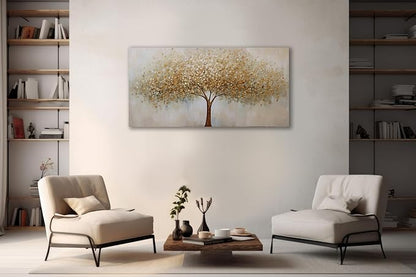 VHMING Wall Art Abstract Gold Tree of Life Modern Artwork Canvas Painting Textured Tree Pictures Wall Decor for Living Room Bedroom Dining Room Home Office Decor 24"x48" Ready to Hang