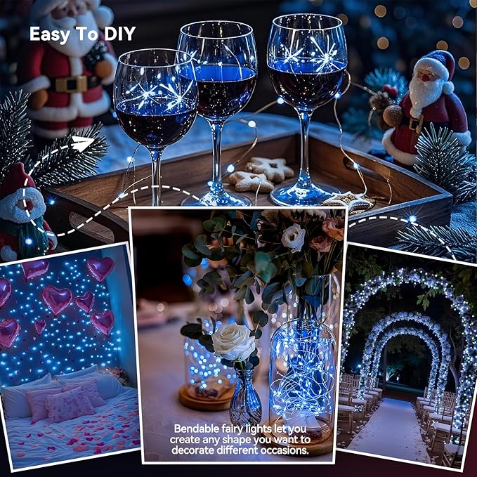 4 Pack 240LED Christmas Fairy Lights Battery Operated - 20FT Twinkle Lights with 2 Lighting Modes Indoor Outdoor, Waterproof Led Fairy String Lights for Bedroom, Classroom, Dorm, DIY Decor, Blue