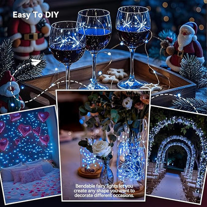 4 Pack 240LED Christmas Fairy Lights Battery Operated - 20FT Twinkle Lights with 2 Lighting Modes Indoor Outdoor, Waterproof Led Fairy String Lights for Bedroom, Classroom, Dorm, DIY Decor, Blue
