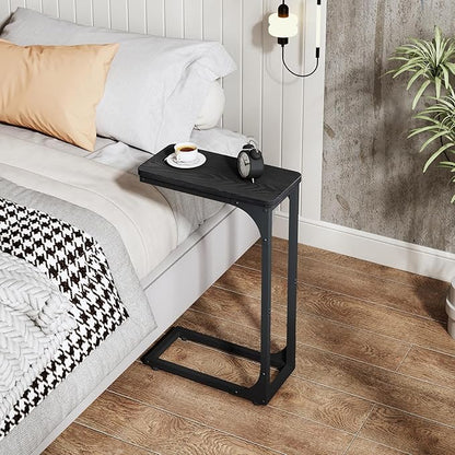 QEEIG Narrow C Shaped Side Table Set of 2 Living Room Sets Slim Couch Tray Tables Skinny Thin Small Modern 7 inch Width, Black (017-18B)
