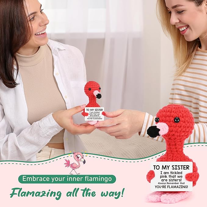 Gifts for Sister Christmas Stocking Stuffers Sisters Gift Xmas Birthday Valentines Day Friendship Present for Bestie BFF Best Friends Sister In Law, Handmade Crochet Animals Mini Flamingo Decorations