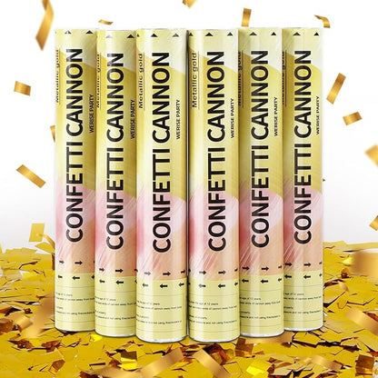 Gold Confetti Poppers Cannon, 6 Pack WERISE Party Gold Mylar Party Poppers Shooters for Birthday, Wedding, Graduation New Year Celebration 12 Inch