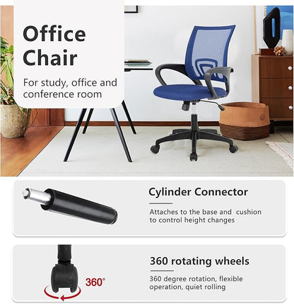 BestOffice | Ergonomic Office Chair | Mid-Back Swivel Desk Chair | Breathable Backrest & Lumbar Support | Adjustable Height | Sponge Seat | Rolling Wheels | Dark Blue | for Adults & Women