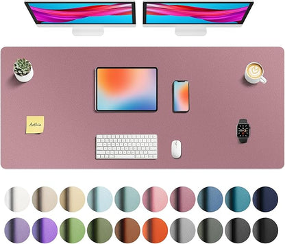 Aothia Faux Leather Desk Mat - Non-Slip PU Leather Desk Blotter, Waterproof Writing Surface, Large Desk Pad for Office & Home (Purple, 55" x 24")