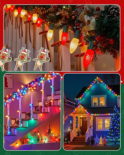 Brightown C9 Light Strand, 50FT Green Cord Outdoor String Lights Christmas Stringer with 12" Socket Spacing, C9/E17 Intermediate Base Indoor/Outdoor Stringer Set for Christmas Decor Patio