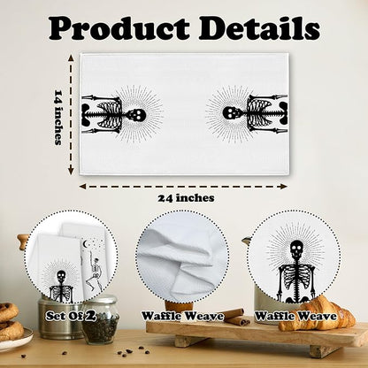 Funny Skull Kitchen Towels, Goth Skeleton Hand Towels for Bathroom, Housewarming Gifts for Women Friends Skull Lovers, Farmhouse Home Tea Towel Halloween Decorations, Set of 2-10