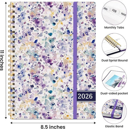2026 Planner, Weekly and Monthly Planner for Women, Jan 2026 - Dec 2026 Pretty 2026 Calendar Planner with Monthly Tabs, Inner Pocket, Spiral Binding, Perfect for Office Home School - 8.5" x 11", Purple Blocks