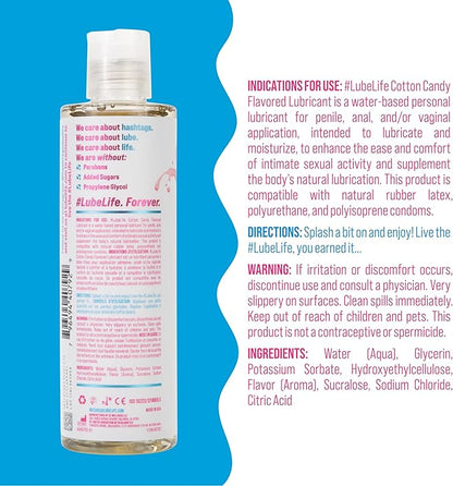 LubeLife Water-Based Cotton Candy Flavored Lubricant, Personal Lube for Men, Women and Couples, Made Without Added Sugar, 8 Fl Oz