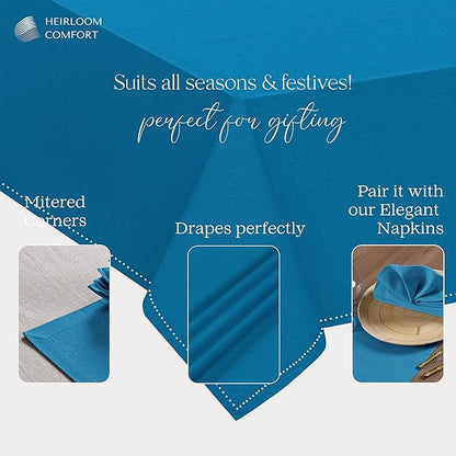 Turquoise Blue Tablecloth, Table Cover 60x102 Inch, 100% Cotton, Fits 8-10 Seats, Durable, Washable, Wrinkle Resistant, Rectangle Table Cloth for Dining, Party, Events, Outdoor Use