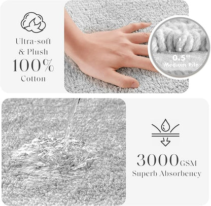 Madison Park Splendor Reversible 100% Cotton Tufted Bathroom Rug-3000 GSM Hotel Quality Luxurious Plush Medium Pile Bath Mat Absorbent, Quick Dry, Shower Room Décor, 24x60 Grey