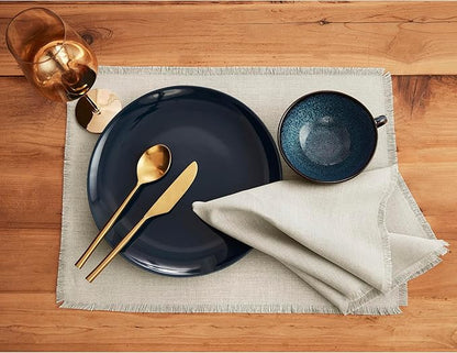 Solino Home Linen Natural Placemats Set of 4-100% Pure Linen Placemats 14 x 19 Inch for Fall, Autumn, Christmas, Holiday, New Year - Fringe