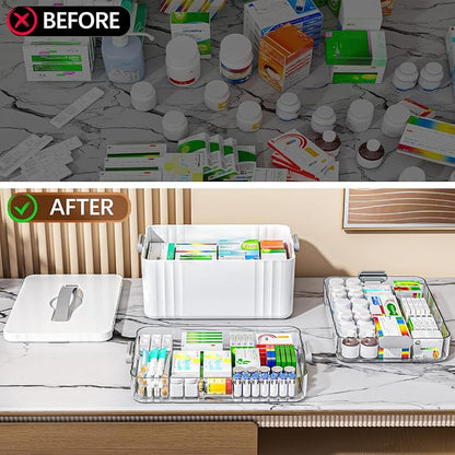 3-Tier Medicine Organizer - Portable Medicine Cabinet with Plastic Handle, Multipurpose Medical Box, Pill Organizer, Empty First Aid Kit for Home