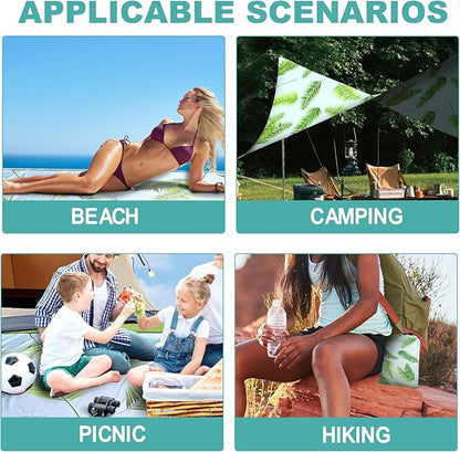 Beach Blanket waterproof sandproof beach mat 79" X 83" portable Quick Drying large essentials pincic mat for 2-4 adults have 4 Stakes & 4 Corner Pockets for camping outdoor travel(Hawai Leaves）