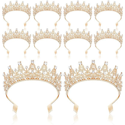 10 Pieces Crown Tiara for Women Crystal Headband with Comb Princess Rhinestone Queen Crown Bridal Hair Accessories Jewelry for Women Prom Birthday Party Wedding Gifts(Gold)