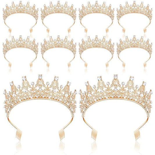 10 Pieces Crown Tiara for Women Crystal Headband with Comb Princess Rhinestone Queen Crown Bridal Hair Accessories Jewelry for Women Prom Birthday Party Wedding Gifts(Gold)