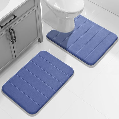 Yimobra Memory Foam Toilet Bath Mat U-Shaped, Soft and Comfortable, Super Water Absorption, Non-Slip, Thick, Machine Wash and Easier to Dry for Bathroom Commode Contour Rug, 24 X 20 Inches, Navy Blue