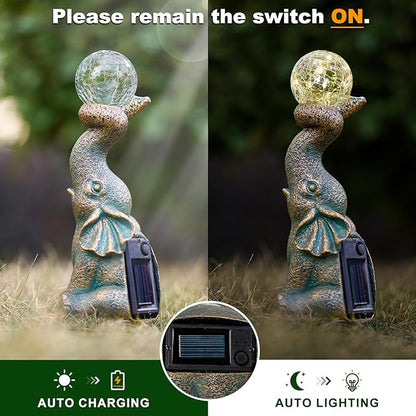 MININOVA Solar Elephant Garden Decor Statues & Sculptures for Outside, Outdoor Figurine Lights for Patio, Yard, Balcony, Unique Housewarming Ornament