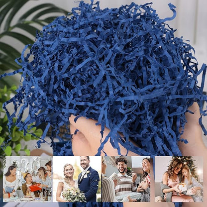 VGOODALL 2LB Blue Crinkle Paper Filler, Shredded Confetti Paper for Gift Basket Filling Graduation Birthday Party Baby Shower Box Wrapping Stuffing Supplies
