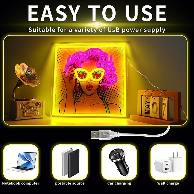 ENUOLI Pretty Girl Neon Sign,UV Print LED Light Sign Dimmable USB Powered Cool Women Lady Neon Lights for Bedroom,Pop Art Home Wall Decor LED Signs for Christmas Birthday Party Girls Gifts