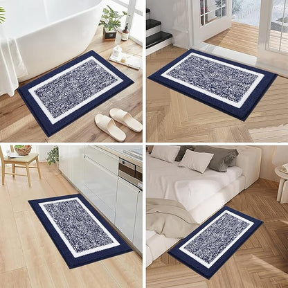 Pauwer Bathroom Rugs Sets 3 Piece Bath Shower Rugs with U-Shaped Contour Toilet Mat Absorbent Microfiber Plush Bath Mats Non Slip Bath Rugs Machine Washable Shaggy Bathroom Floor Mats, Navy