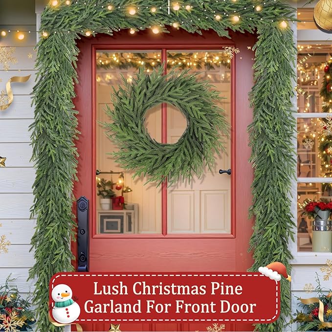 9FT Christmas Pine Garland - Real Touch Green Garland - Artificial Realistic Cedar Garlands for Mantel, Staircase, Tabletop - Indoor Outdoor Winter Christmas Decor