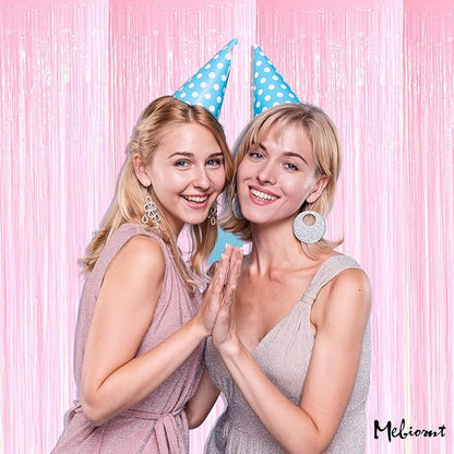 4 Pack Fringe Curtain Backdrop, 3.2Ft x 8.2Ft Pink Metallic Tinsel Foil Fringe Streamers Background for Photo Booth Birthday Wedding Baby Shower Carnival Easter Mother’s Day Party Decorations