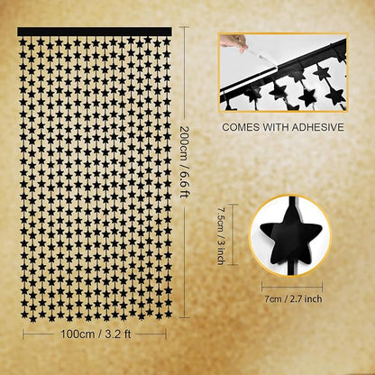 LOLStar Black Stars Birthday Decorations for New Years Eve 2026 Men Boy 2Pack 3.3X6.6ft Each Black Backdrop Star Foil Fringe Curtains for Happy to My 20s Party Supplies nye Streamers Graduation Decor