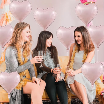 Baby Pink Heart Balloons, 18 Inch, 12Pcs Large Pearl Mylar, Pastel Helium Foil for Boho Girls Women Birthday Wedding Baby Shower Valentines